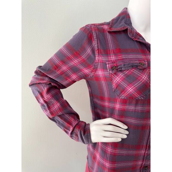 American Eagle Plaid Pink Purple White Flannel Button Down Shirt Y2k Style Top S - Picture 3 of 6